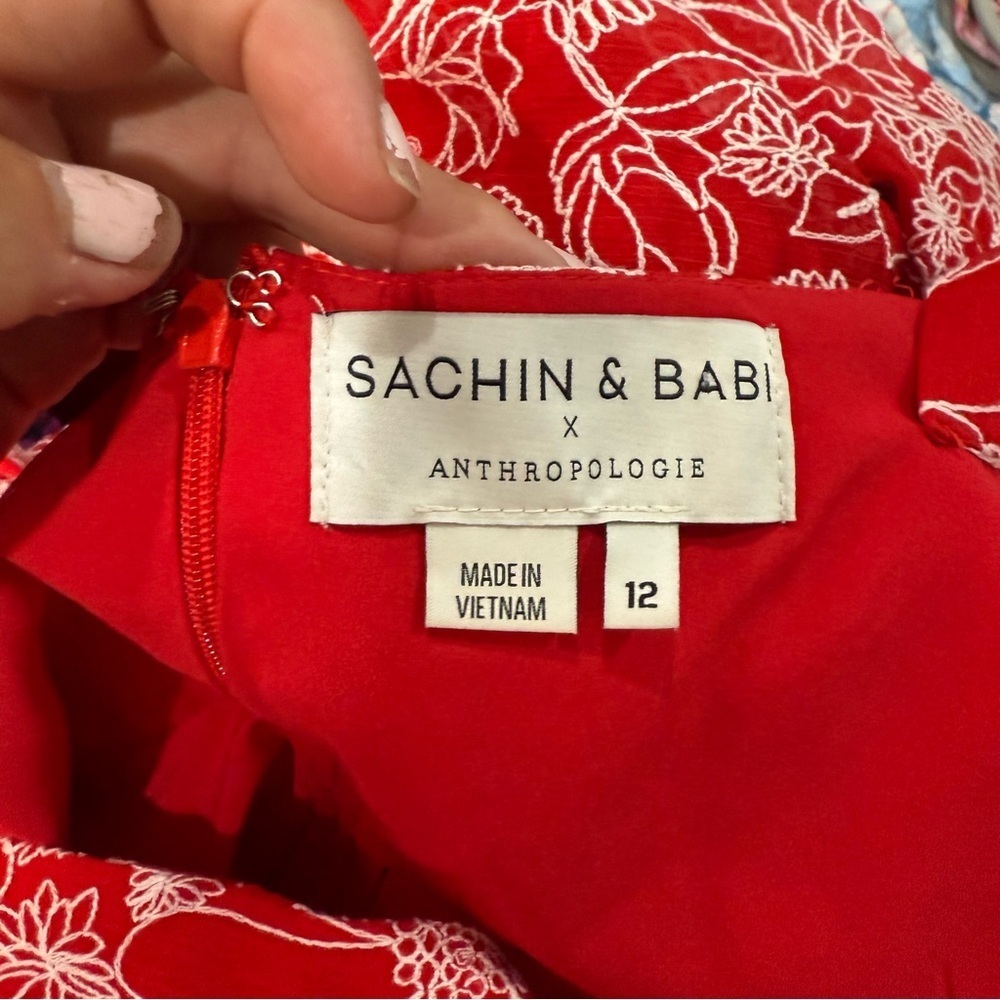 Anthropologie Sachin & Babi Dress Embroidered Floral Maxi in Red - Picture 7 of 9